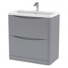 Nuie Lunar Floor Standing 2-Drawer Vanity Unit with Polymarble Basin 800mm Wide - Satin Grey