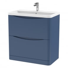 Nuie Lunar Floor Standing 2-Drawer Vanity Unit with Polymarble Basin 800mm Wide - Satin Blue