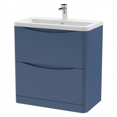 Nuie Lunar Floor Standing 2-Drawer Vanity Unit with Ceramic Basin 800mm Wide - Satin Blue