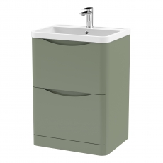 Nuie Lunar Floor Standing 2-Drawer Vanity Unit with Polymarble Basin 600mm Wide - Satin Green