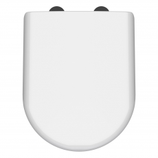 Nuie Luxury D-Shaped Toilet Seat with Soft Close Quick Release Hinges Black Cover Cap 364mm Wide - White