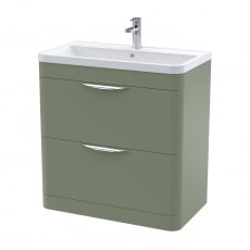 Nuie Parade Floor Standing 2-Drawer Vanity Unit with Polymarble Basin 800mm Wide - Satin Green