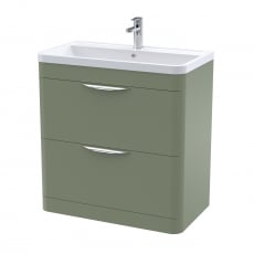 Nuie Parade Floor Standing 2-Drawer Vanity Unit with Ceramic Basin 800mm Wide - Satin Green