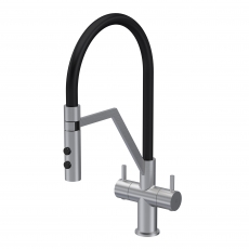 Nuie Ravi Mono Kitchen Sink Mixer Tap Dual Lever Handle - Brushed Nickel