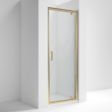 Rene Brushed Brass Pivot Shower Door - 6mm Glass