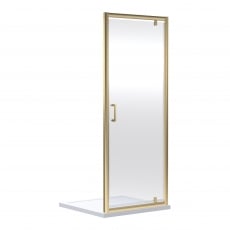 Rene Brushed Brass Pivot Shower Door - 6mm Glass