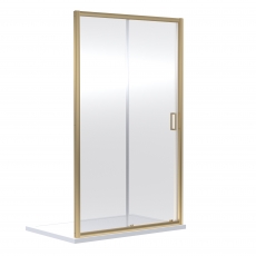 Nuie Rene Sliding Shower Door 1000mm Wide with Brushed Brass Profile - 6mm Glass