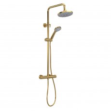 Nuie Arvan Round Thermostatic Bar Mixer Shower with Shower Kit and Fixed Head - Brushed Brass