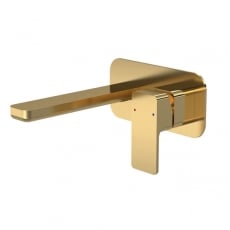 Nuie Windon 2-Hole Wall Mounted Basin Mixer Tap with Plate - Brushed Brass