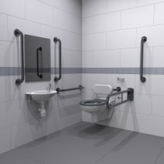 Nymas NymaPRO Wall Hung Doc M Toilet Pack with Steel Grab Rails and TMV3 Valve - Dark Grey