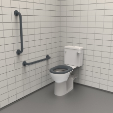 Nymas NymaPRO Rimless Close Coupled Toilet Doc M Pack White - Dark Grey Grab Rails