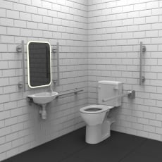 Nymas NymaSTYLE Rimless Close Coupled Doc M Toilet Pack with TMV3 Valve - Satin Grab Rails