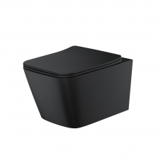 Orbit Riviera Square Rimless Wall Hung Toilet Pan with Soft Close Seat - Matte Black