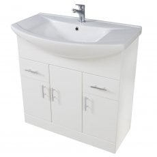 Orbit Verona Floor Standing 3-Door and 2-Drawer Vanity Unit with Basin 970mm Wide - Gloss White