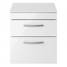 Nuie Athena Wall Hung 2-Drawer Vanity Unit and Worktop 500mm Wide - Gloss White