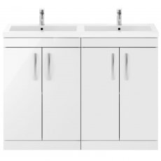 Nuie Athena Floor Standing 4-Door Vanity Unit with Double Basin 1200mm Wide - Gloss White