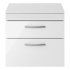 Nuie Athena Wall Hung 2-Drawer Vanity Unit and Worktop 600mm Wide - Gloss White