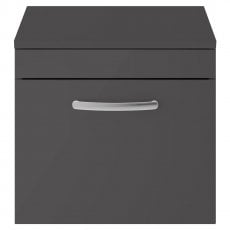 Nuie Athena Wall Hung 1-Drawer Vanity Unit and Worktop 500mm Wide - Gloss Grey