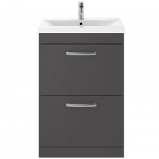 Nuie Athena Floor Standing 2-Drawer Vanity Unit with Basin-2 600mm Wide - Gloss Grey