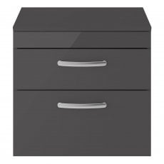 Nuie Athena Wall Hung 2-Drawer Vanity Unit and Worktop 600mm Wide - Gloss Grey