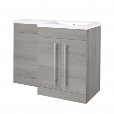 Prestige Matrix Right Handed 2 Door Combination Unit with L Shape Basin 1100mm Wide - Silver Oak