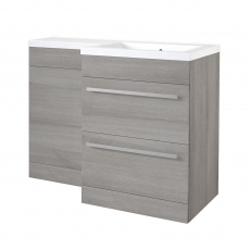 Prestige Matrix Right Handed 2 Drawer Combination Unit with L Shape Basin 1100mm Wide - Silver Oak