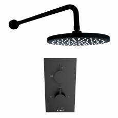 Prestige Nero Round Option 2 Thermostatic Concealed Shower Valve with Fixed Shower Head and Arm - Matt Black