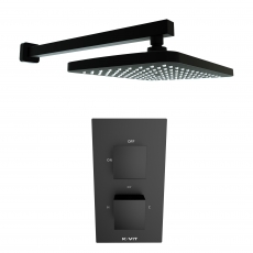 Prestige Nero Square Option 2 Thermostatic Concealed Shower Valve with Fixed Shower Head and Arm - Matt Black