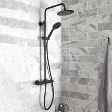 Prestige Nero Thermostatic Round Bar Shower Valve with Shower Kit and Fixed Head - Black