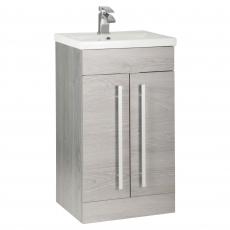 Prestige Purity 2-Door Floor Standing Vanity Unit with Mid Depth Ceramic Basin 500mm Wide - Silver Oak