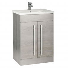 Prestige Purity 2-Door Floor Standing Vanity Unit with Mid Depth Ceramic Basin 600mm Wide - Silver Oak