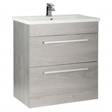 Prestige Purity 2-Drawer Floor Standing Vanity Unit with Mid Depth Ceramic Basin 800mm Wide - Silver Oak