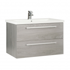 Prestige Purity 2-Drawer Wall Hung Vanity Unit with Mid Depth Ceramic Basin 800mm Wide - Silver Oak