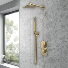 Purity Edge Brushed Brass Dual Concealed Shower Set with Fixed Head and Handset