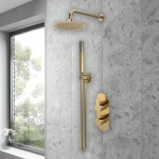 Purity Loop Brushed Brass Dual Concealed Shower Set with Fixed Head and Handset