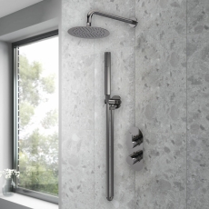 Purity Loop Brushed Pewter Dual Concealed Shower Set with Fixed Head and Handset