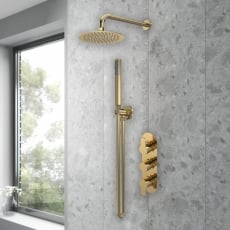 Purity Loop Brushed Brass Triple Concealed Shower Set with Fixed Head and Handset