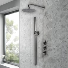 Purity Loop Brushed Pewter Triple Concealed Shower Set with Fixed Head and Handset