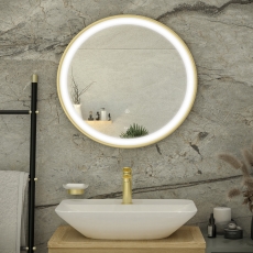 RAK Picture Round LED Illuminated Bathroom Mirror with Demister Pad 800mm Diameter - Brushed Gold