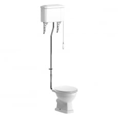 Signature Aphrodite High Level Toilet with Pull Chain Cistern - Satin White Soft Close Seat with Brass Hinges