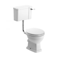 Signature Aphrodite Low Level Toilet with Lever Cistern - Satin White Soft Close Seat with Brass Hinges