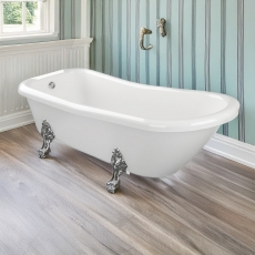 Signature Emperor Freestanding Slipper Bath 1530mm x 670mm 2 Tap Hole (inc Chrome Feet)