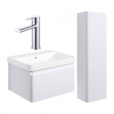 Signature Celeste Bathroom Suite with Wall Hung Vanity Unit and Tall Unit 600mm Wide - Matt White/Chrome