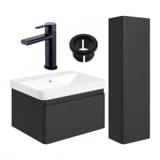 Signature Celeste Bathroom Suite with Wall Hung Vanity Unit and Tall Unit 600mm Wide - Matt Black/Black