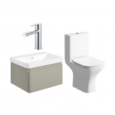 Signature Celeste Bathroom Suite with Wall Hung Vanity Unit 600mm Wide - Matt Latte/Chrome