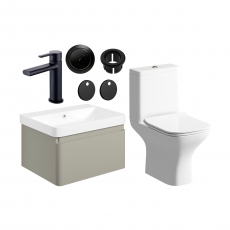 Signature Celeste Bathroom Suite with Wall Hung Vanity Unit 600mm Wide - Matt Latte/Black