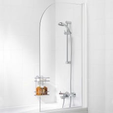 Signature Classic Single Panel White Framed Curved Hinged Bath Screen 1400mm H x 800mm W - 6mm Glass