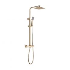 Signature Square Thermostatic Bar Mixer Shower with Shower Kit + Fixed Head - Brushed Brass