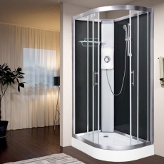 Vidalux Pure E Offset Quadrant Shower Cabin 1200mm LH with Brushed Steel Electric Shower 9.5 KW - Black