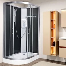 Vidalux Pure E Offset Quadrant Shower Cabin 1200mm RH with Standard Electric Shower 9.5 KW - Black